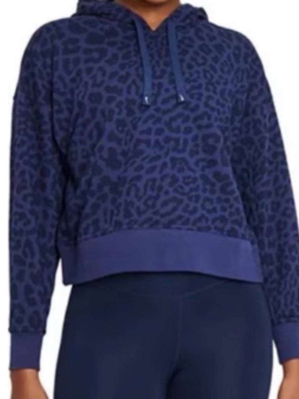 NIKE Women's Navy Leopard Print Crop Hoodie Top Size M